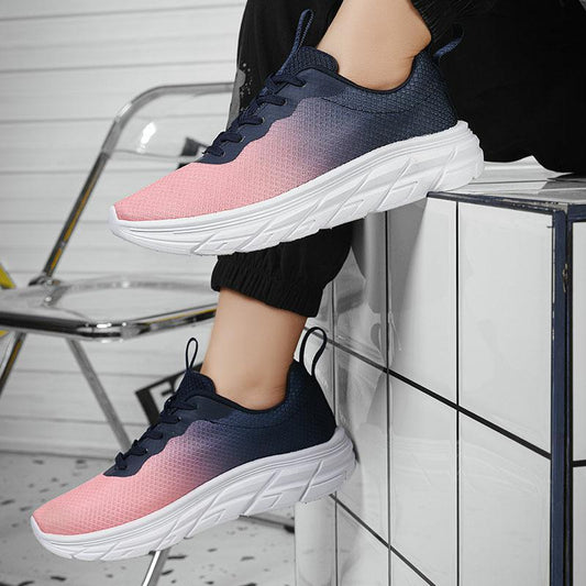 Men's mesh sneakers, pink-to-navy gradient, white platform sole