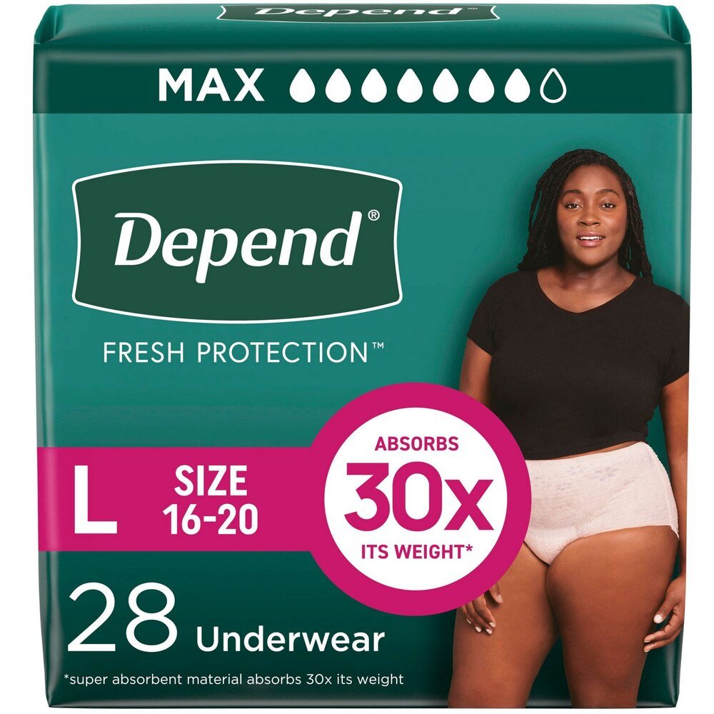 Maximum Fresh Protection underwear, Size L (16-20), 28 count box with 30x absorb