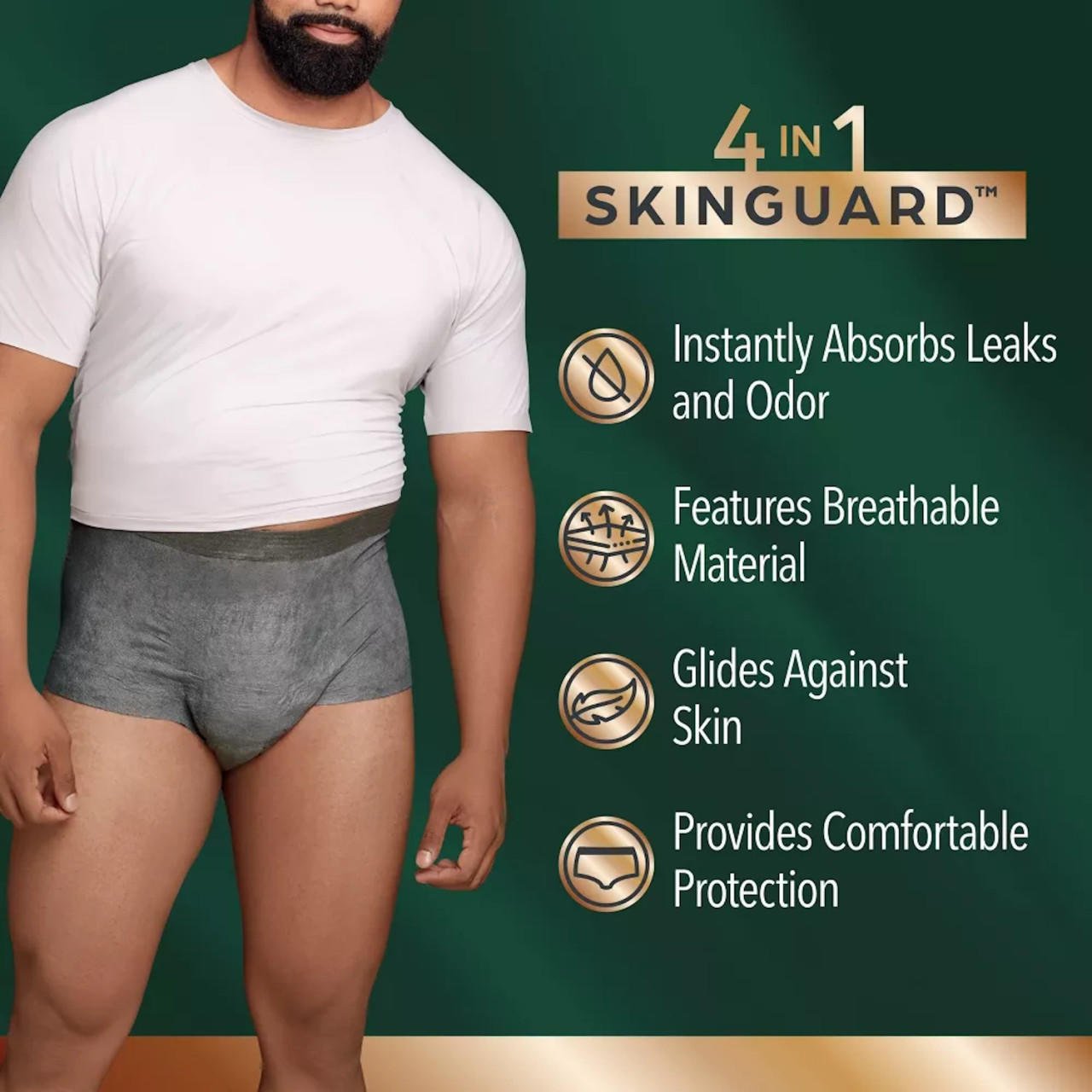 Dark gray 4-in-1 absorbent men's boxer briefs, breathable fabric, elastic waistband