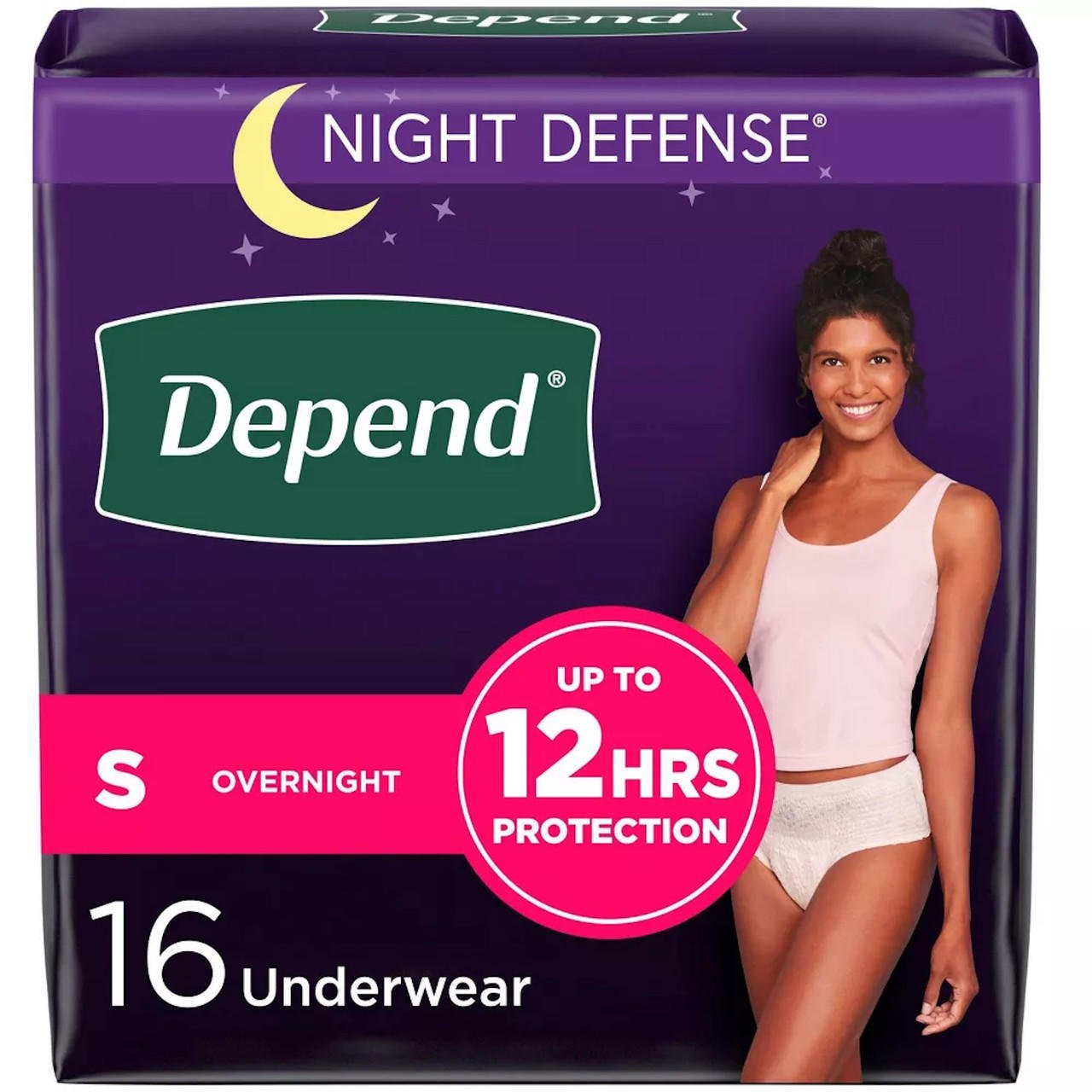 Night Defense overnight underwear, size S, 16 count box, up to 12 hours protection