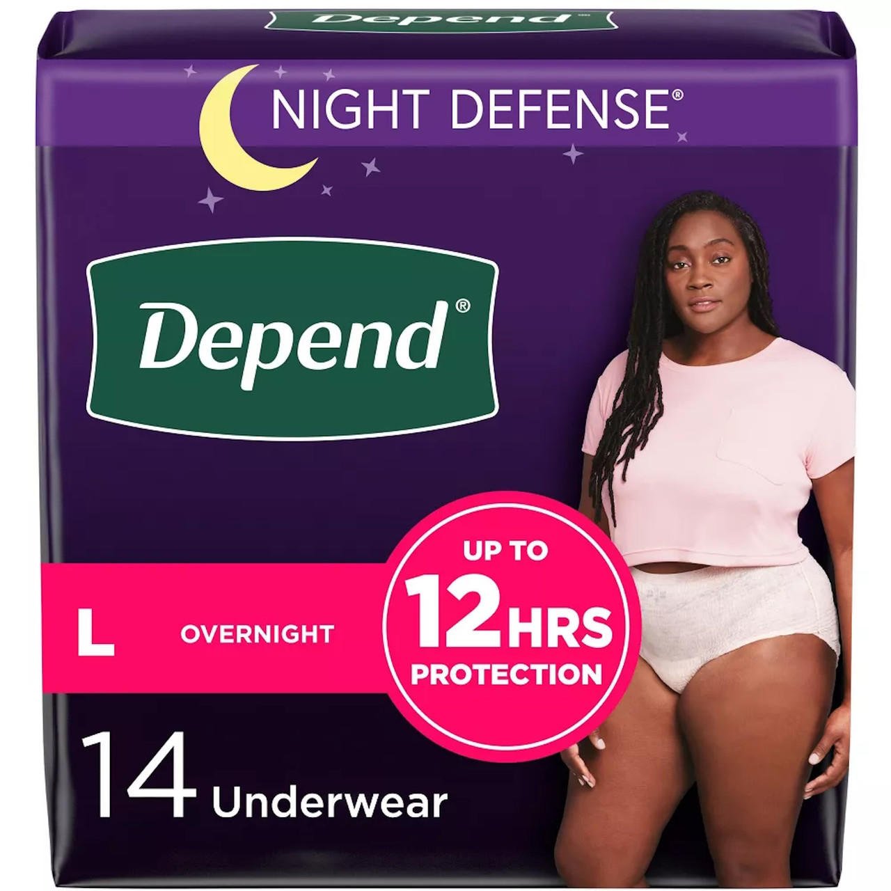 Night Defense overnight underwear, size L, 14 count box, up to 12 hours protection