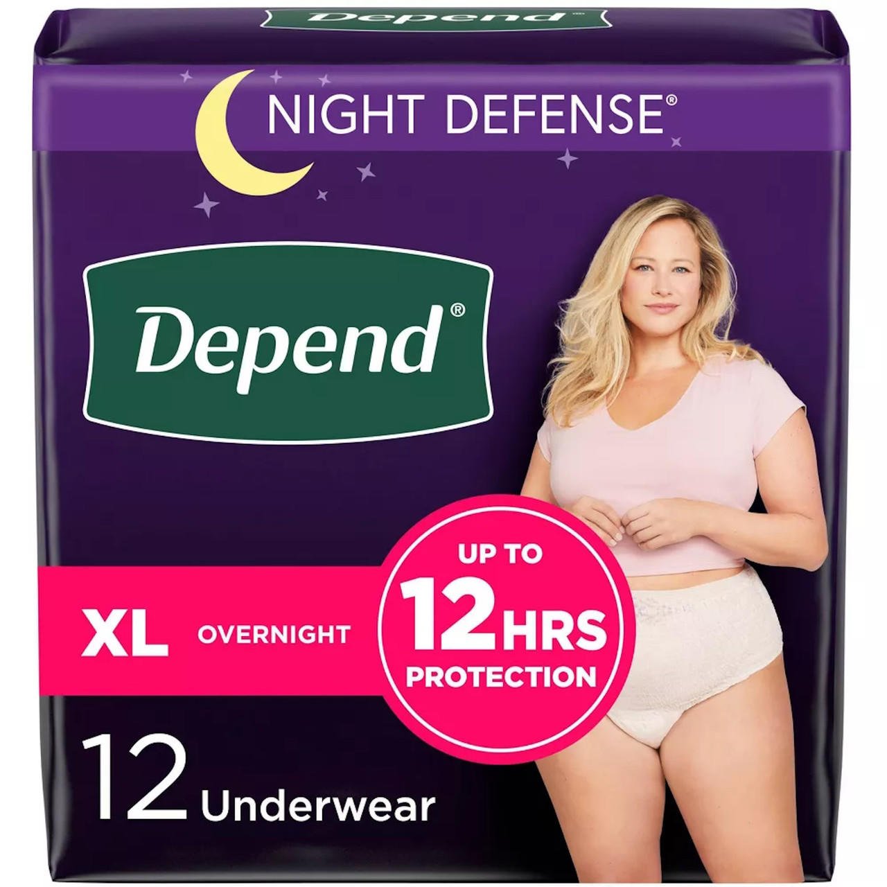 Night Defense overnight underwear, size XL, 12 count box, up to 12 hours protection