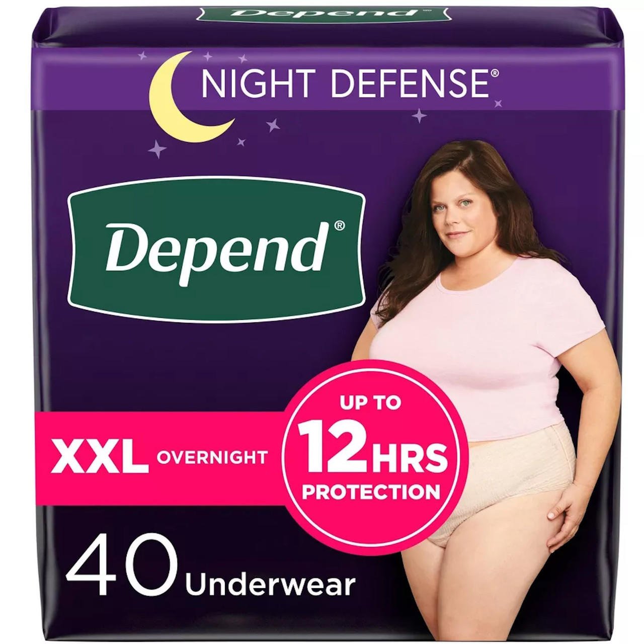 Night Defense overnight underwear, size XXL, 40 count box, up to 12 hours protection