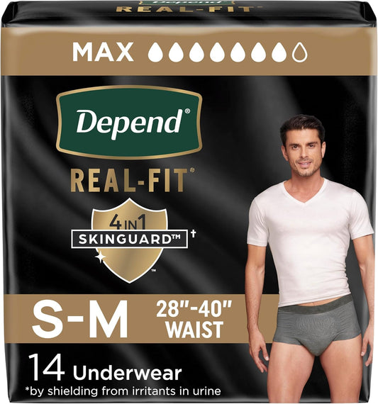 Real-Fit max absorbent men's underwear, S-M 28–40 in waist, dark gray briefs