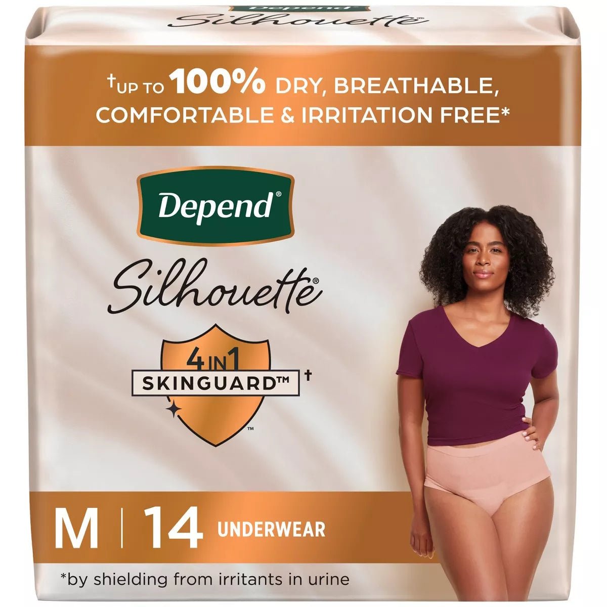Size M women’s silhouette incontinence underwear, light pink briefs in pack of 14