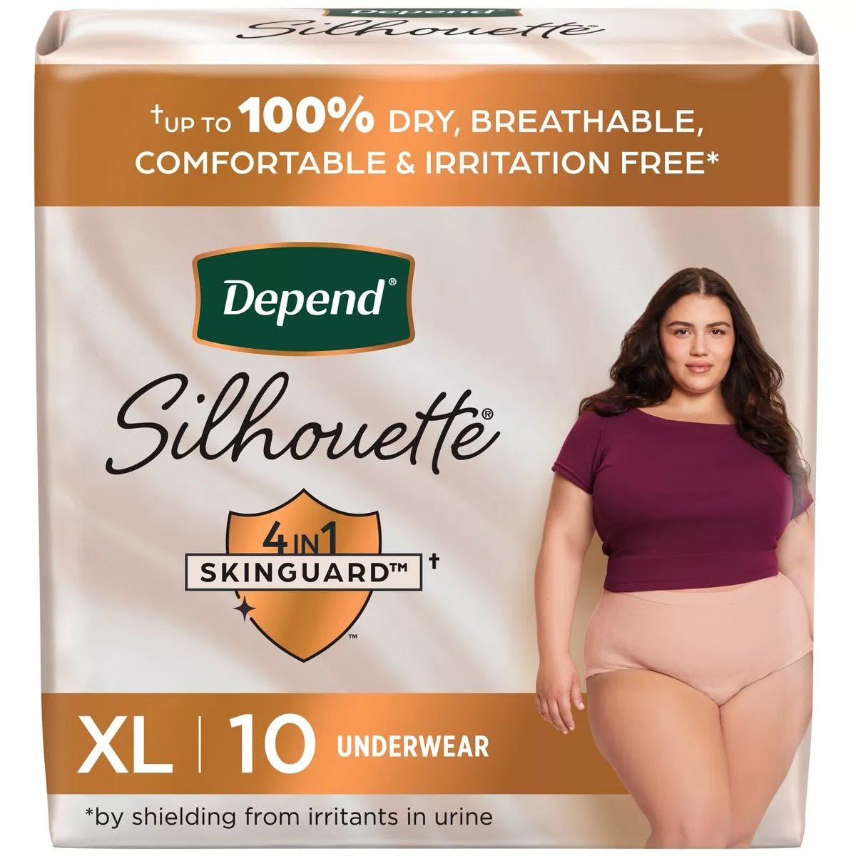 Size XL women’s silhouette incontinence underwear, light pink briefs in pack of 10