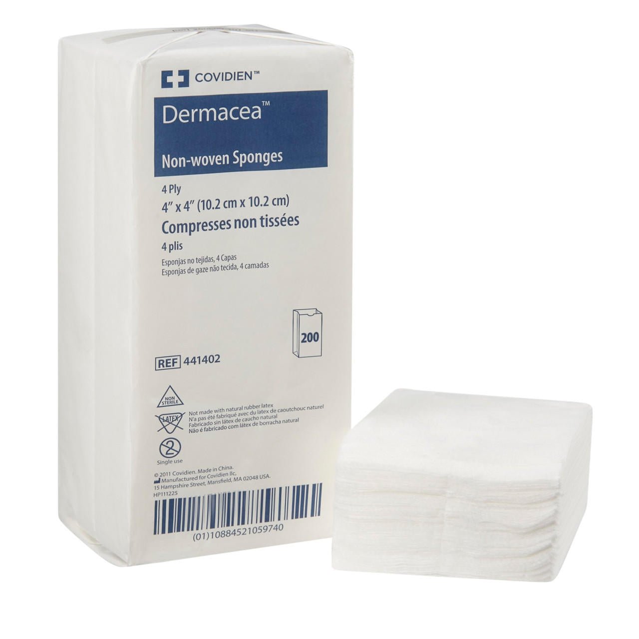4 x 4 in 4-ply square non-woven sponges, pack of 200; sponge stack