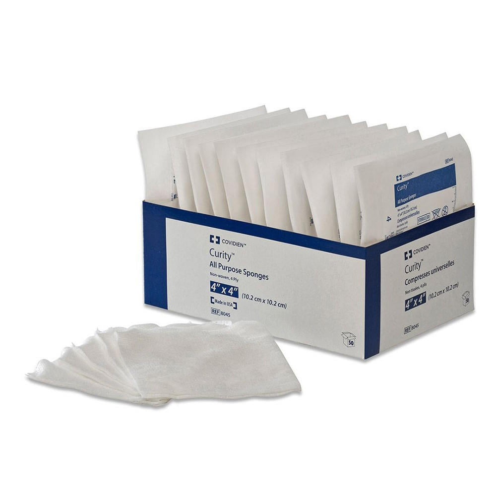 Sterile 4-ply non-woven square sponge, 4 in x 4 in, with folded sponges