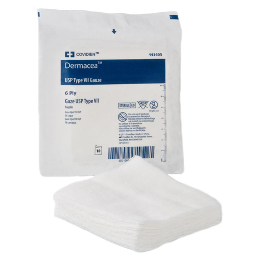Dermacea sterile non-woven sponge, 6-ply square, 4 in x 4 in, white pad