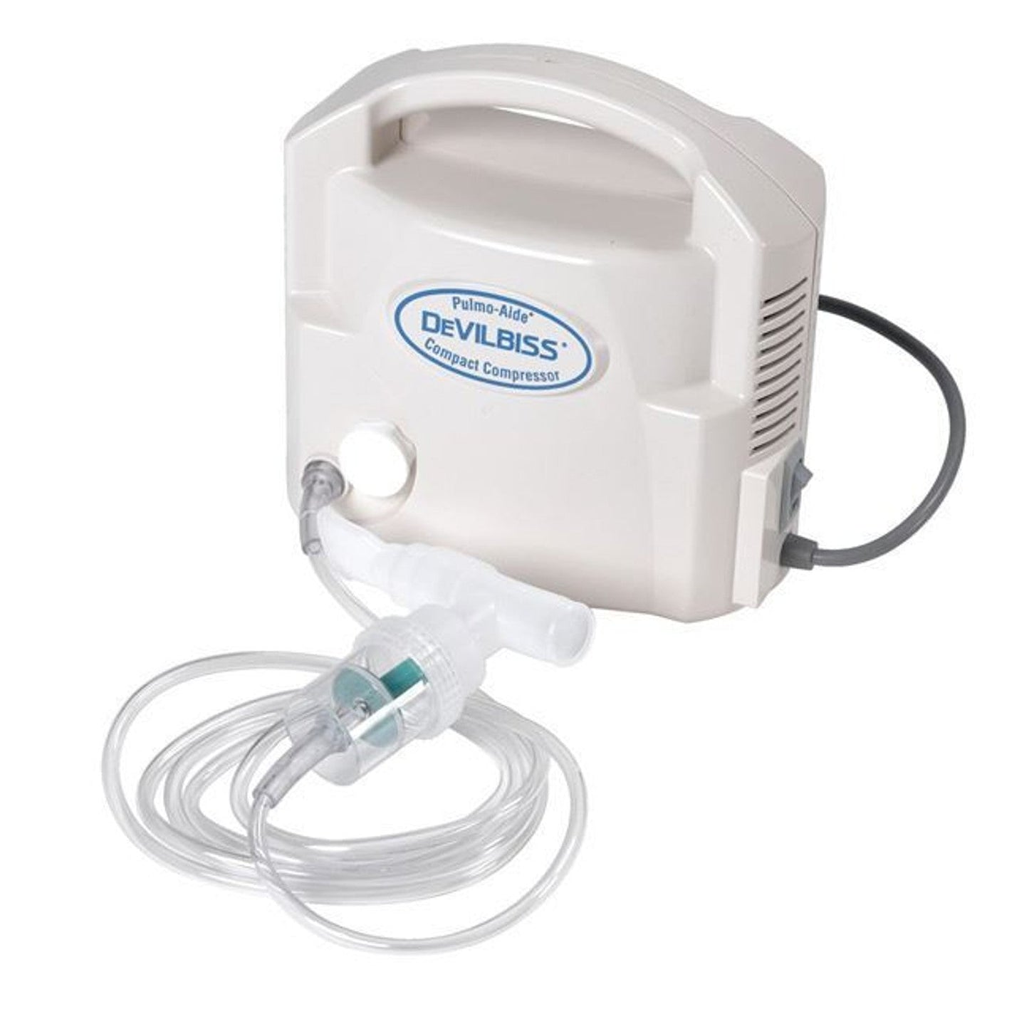 White compact compressor nebulizer system with mask mouthpiece and tubing