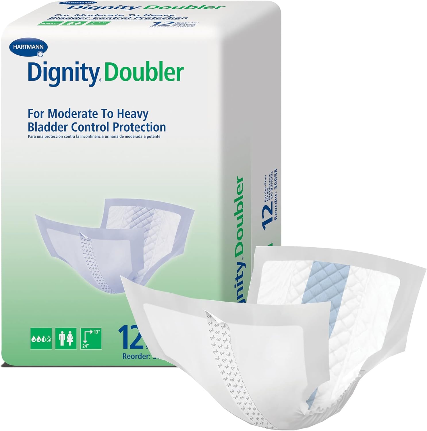 Dignity Doubler bladder control booster pad packaging, 12 count