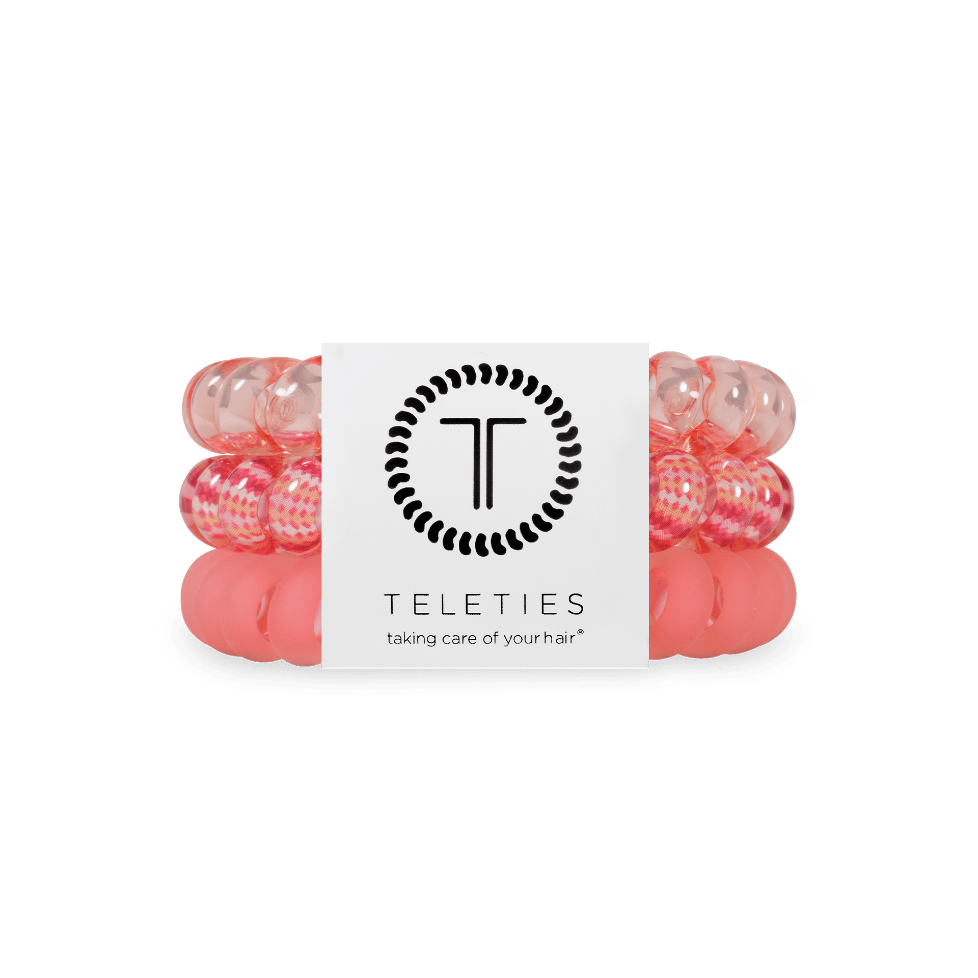 Large hair tie set in coral pink and pink check bead pattern