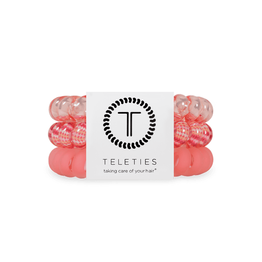 Large hair tie set in coral pink and pink check bead pattern