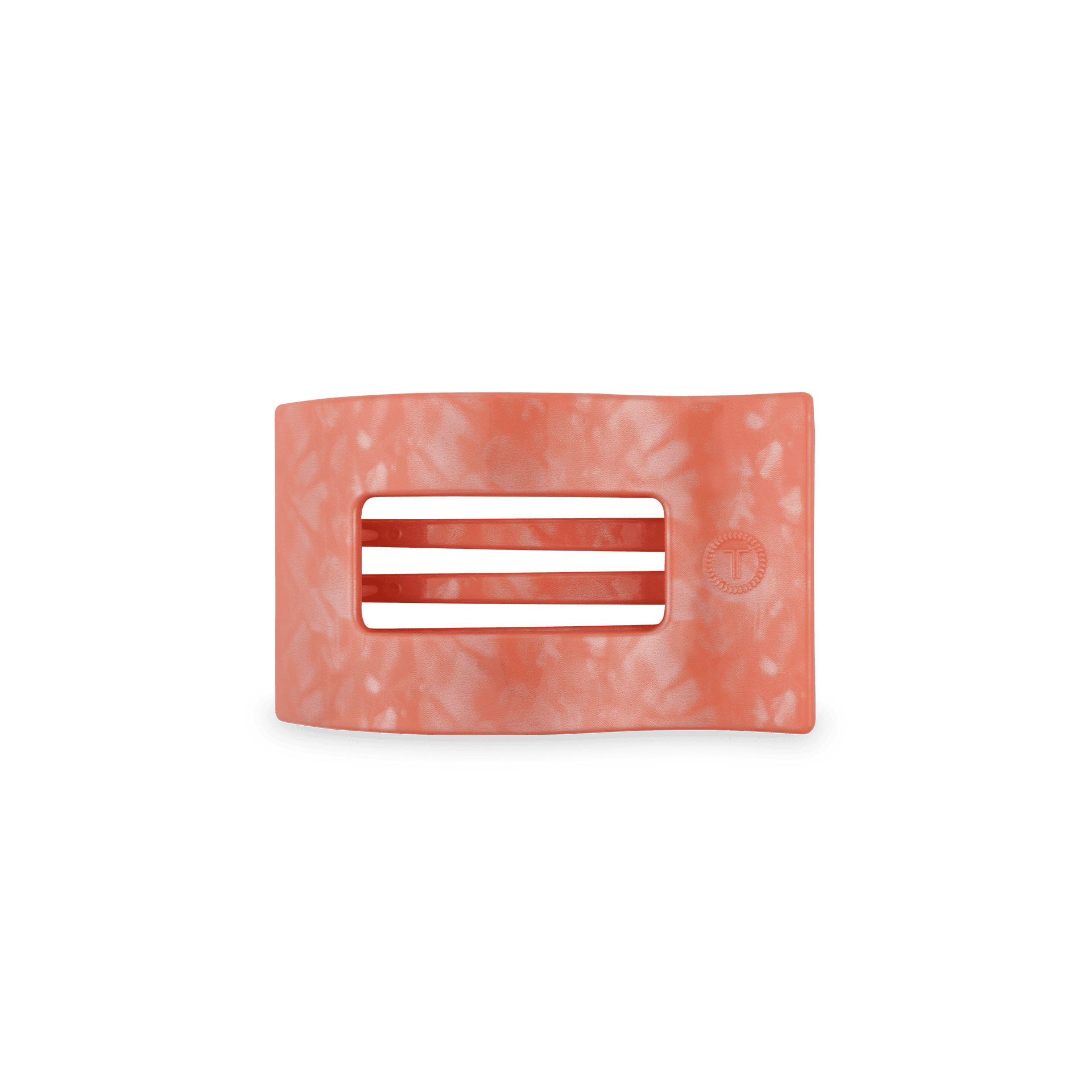 Peach flat rectangle hair clip with three horizontal slots and small embossed logo