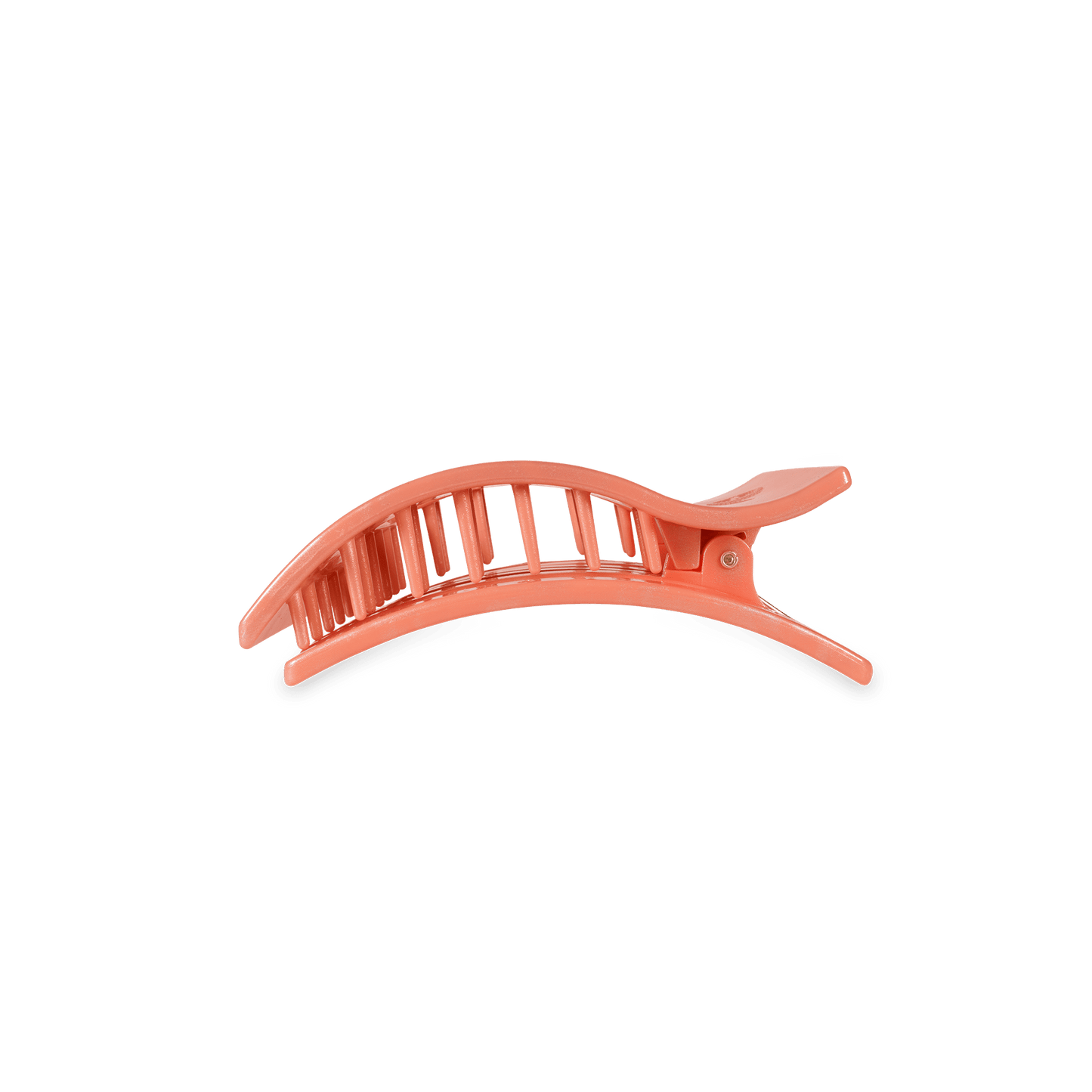 Peach flat rectangle hair clip with ridged comb teeth and two side arms