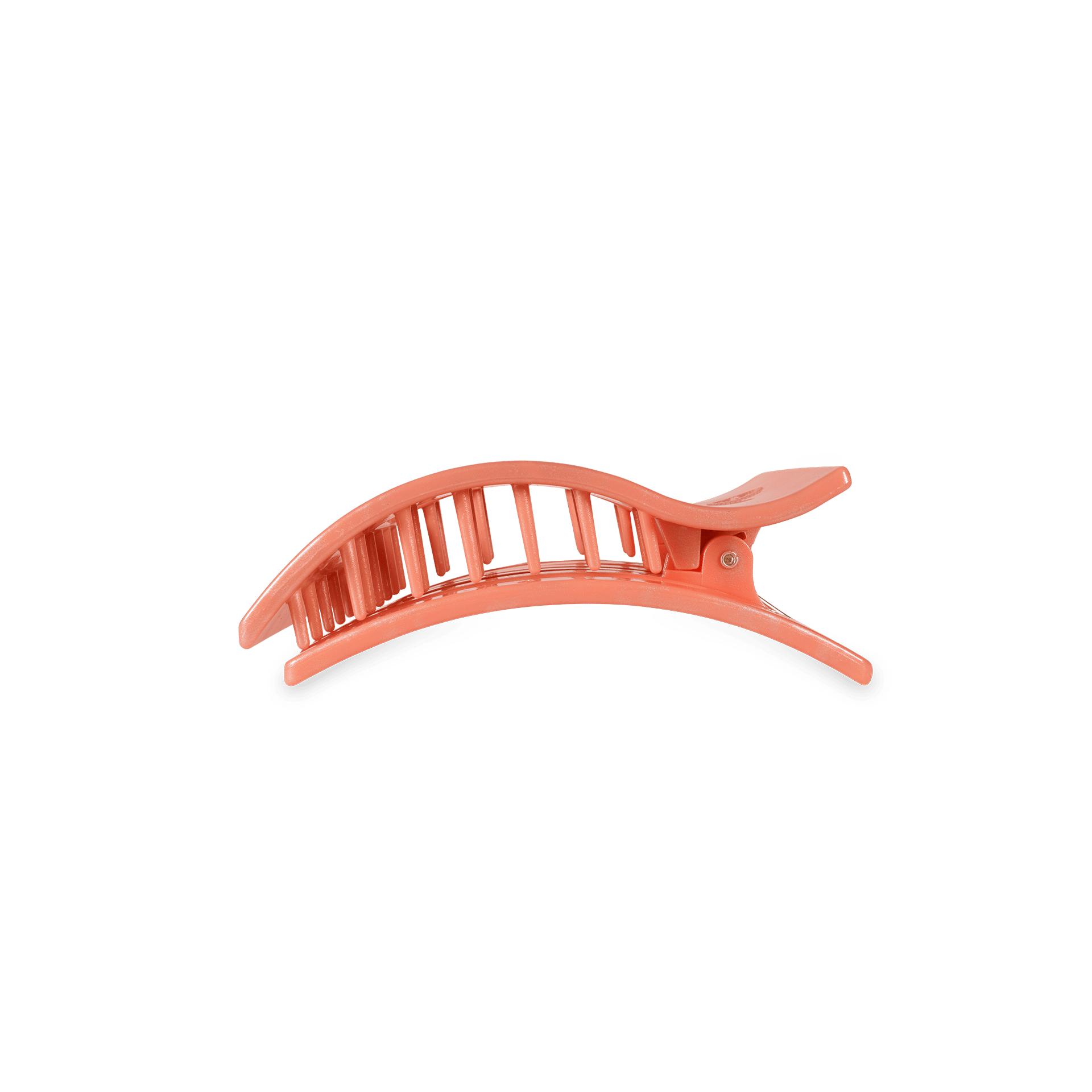 Peach flat rectangle hair clip with ridged comb teeth and two side arms