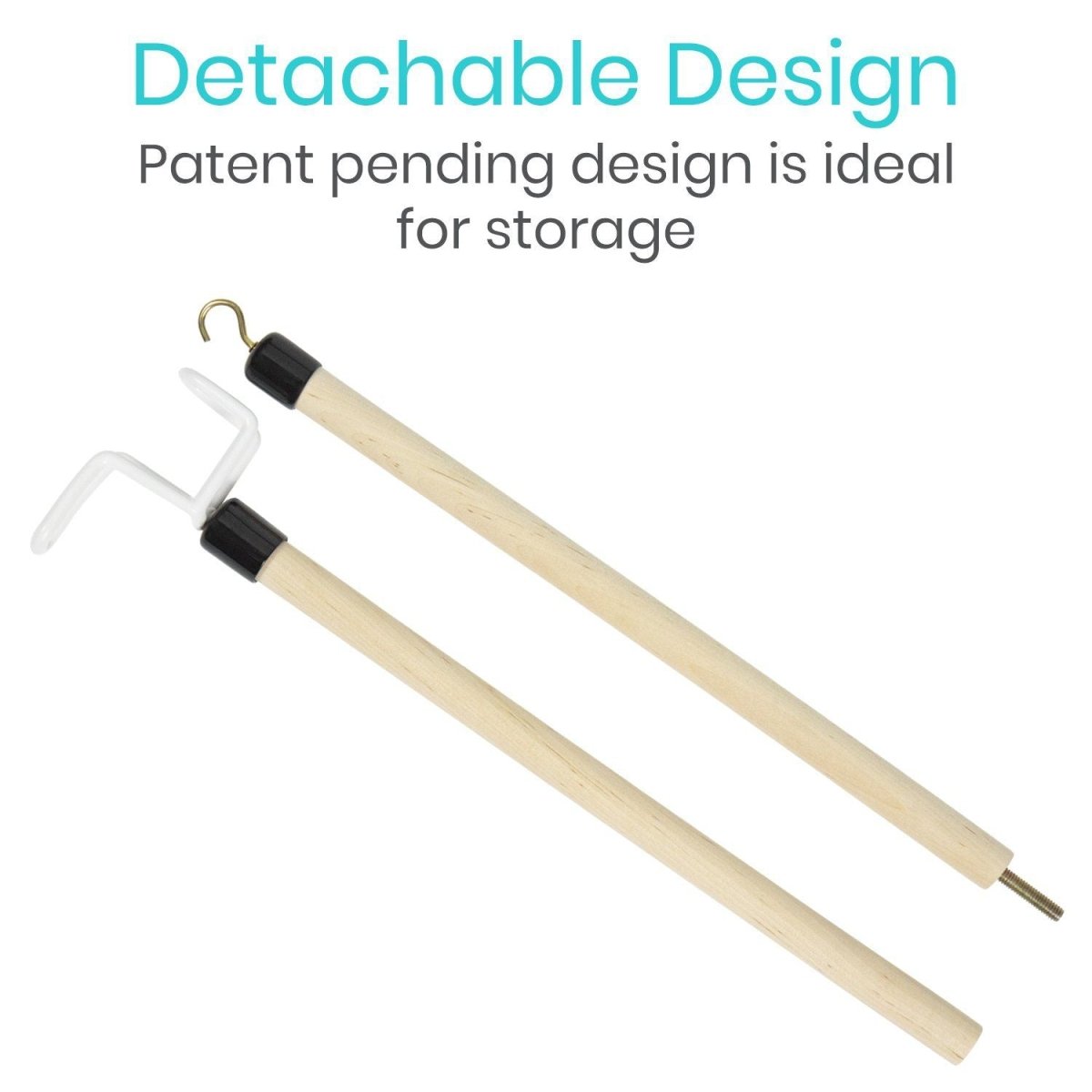 Detachable dressing stick set: two light wood poles with white hook ends and black grips