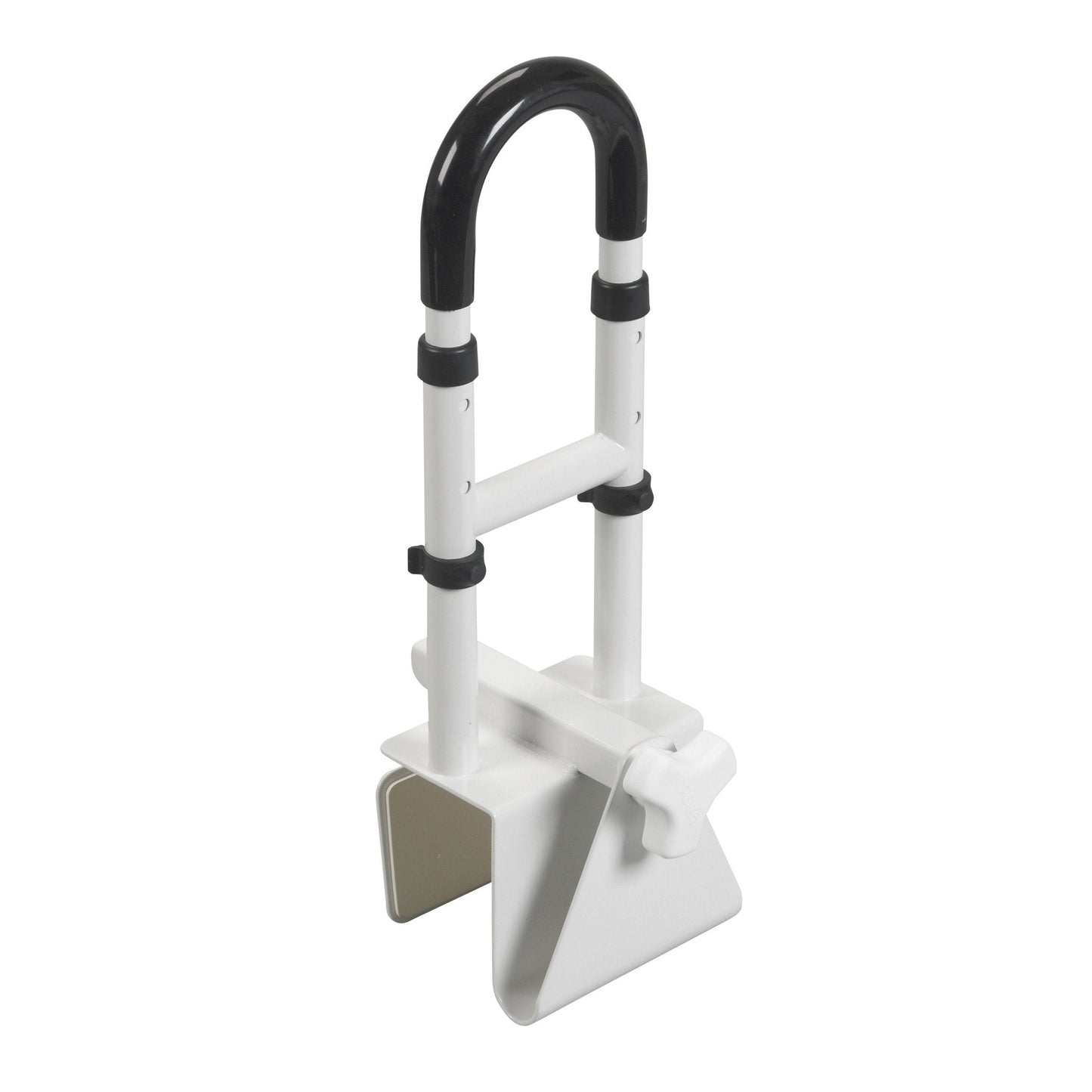 Drive bath safety grab bar with black U handle and gray mounting base
