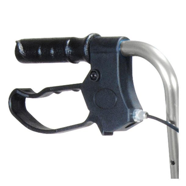 Rollator handlebar with padded grips, handrests, and brake lever