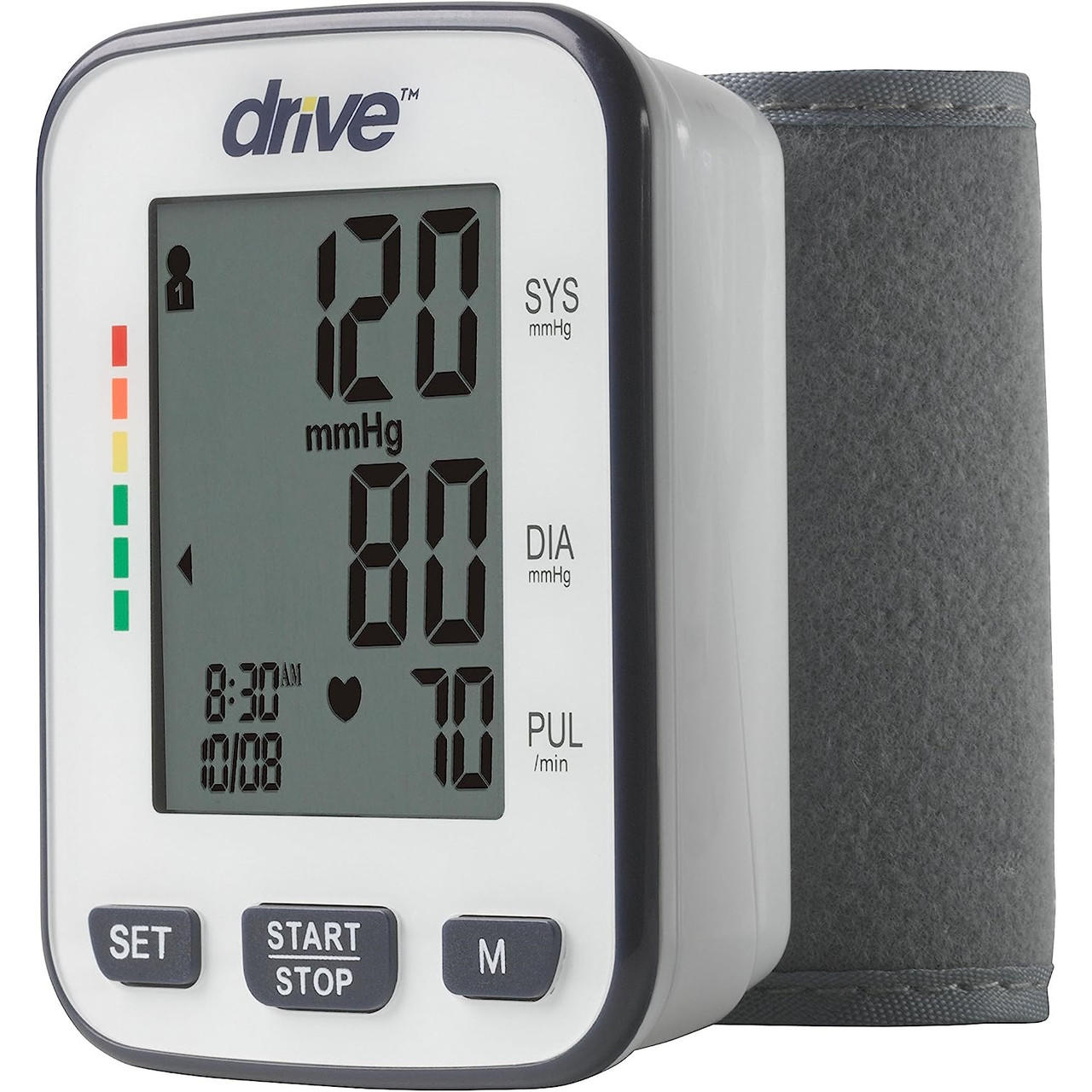 Wrist automatic blood pressure monitor with digital LCD display and control buttons