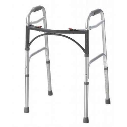 Drive Deluxe dual-release folding walker with curved front frame and hand grips