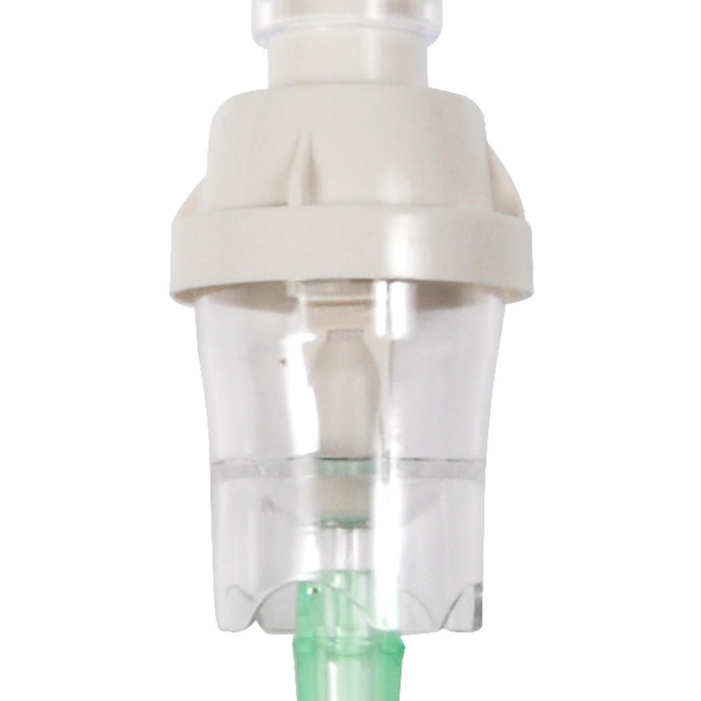 Small volume medication cup close-up with internal parts and green fluid