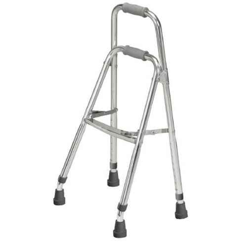 Hemi side-step folding walker with gray frame, padded hand grips, and step platform