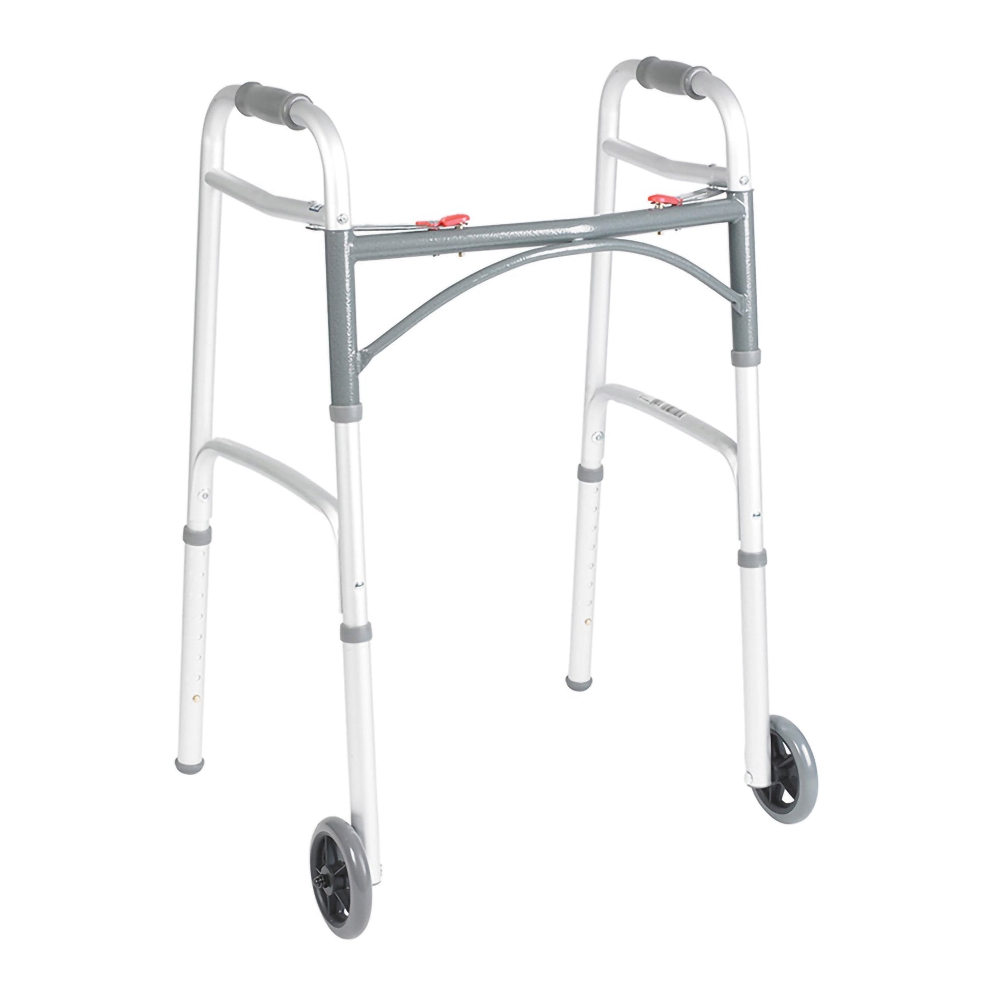 Junior folding walker with wheels, aluminum frame and handgrips