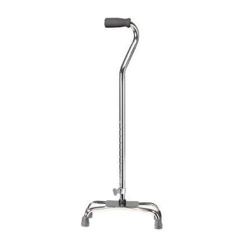 Chrome quad cane with foam grip and four-leg base for standing support