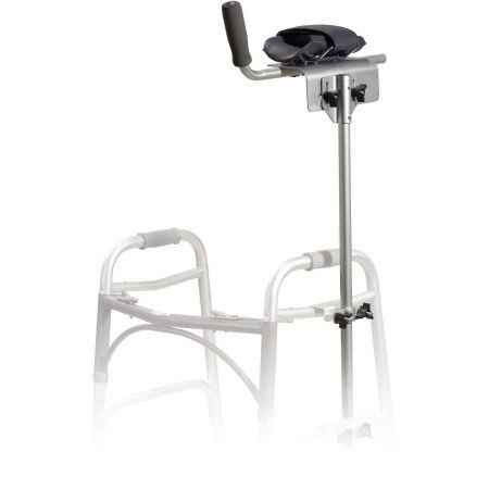 Drive platform attachment mounted on a walker with steering grips and seat platform