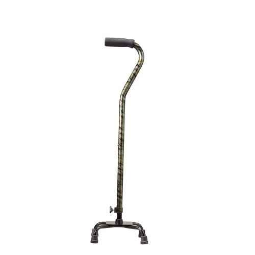 Quad cane with padded handle, chrome shaft and small 4-foot base