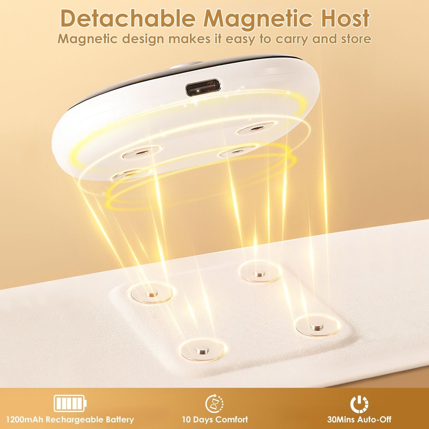 Detachable magnetic host controller for cordless heating pad with indicator lights