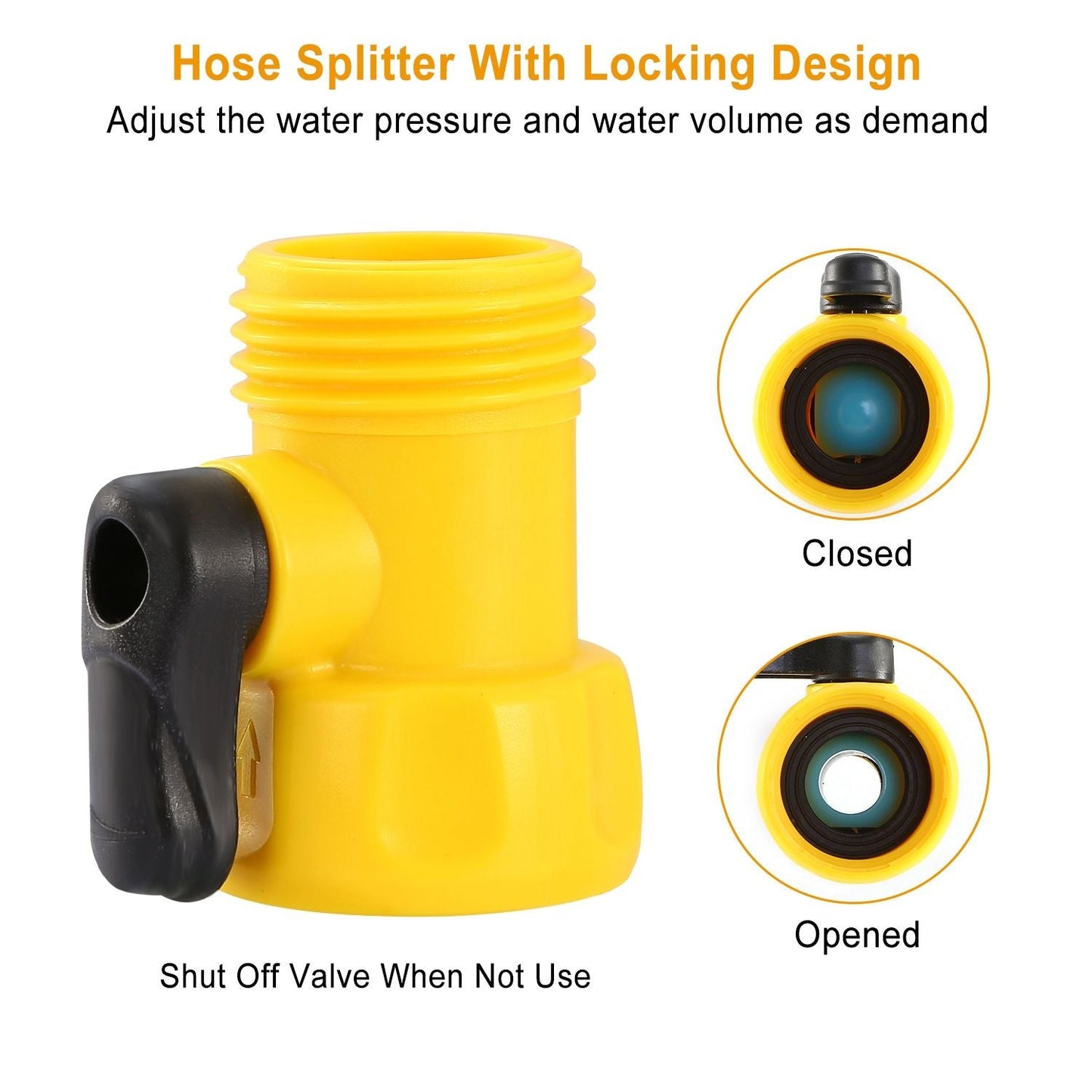 Yellow hose splitter with locking valve for a pet water dispenser