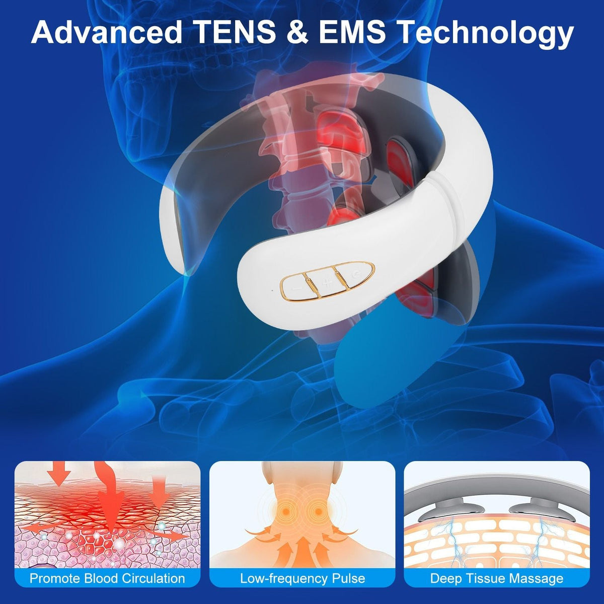 Electric neck massager with heat, U-shaped device and illustrated cervical coverage
