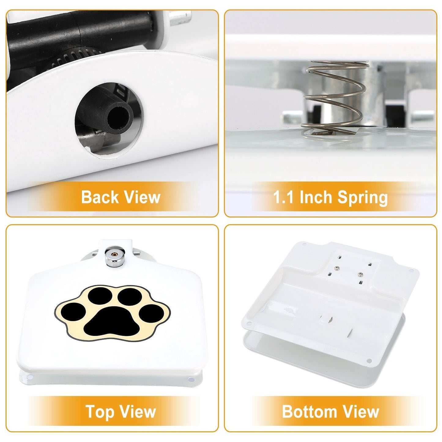 Pet water dispenser base with metal spring and port opening, showing views