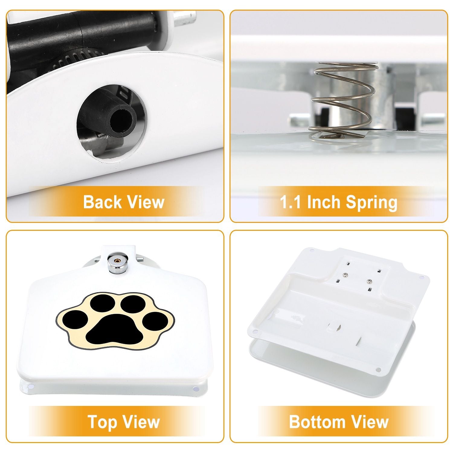 Pet water dispenser base with metal spring and port opening, showing views
