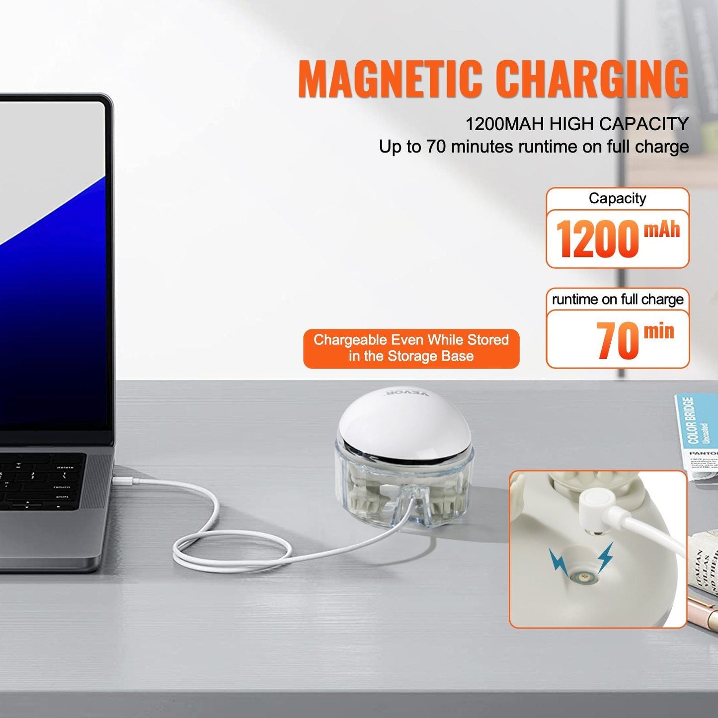 Rechargeable heated scalp massager with charging base and magnetic charging dock