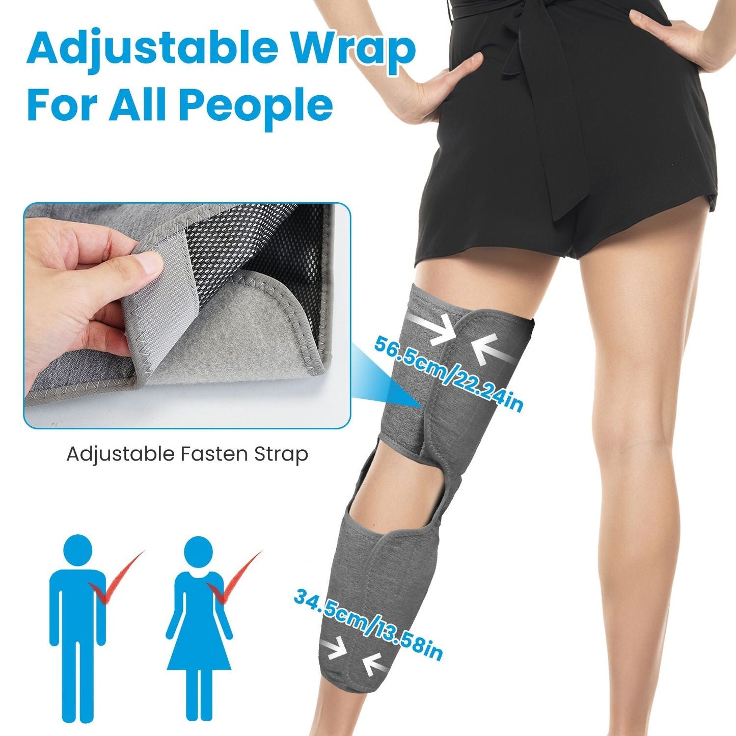 Grey adjustable fastening leg massager wrap with controller for knee support