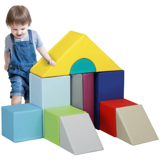 Foam climbing blocks set with yellow roof and multicolor cube steps for toddlers