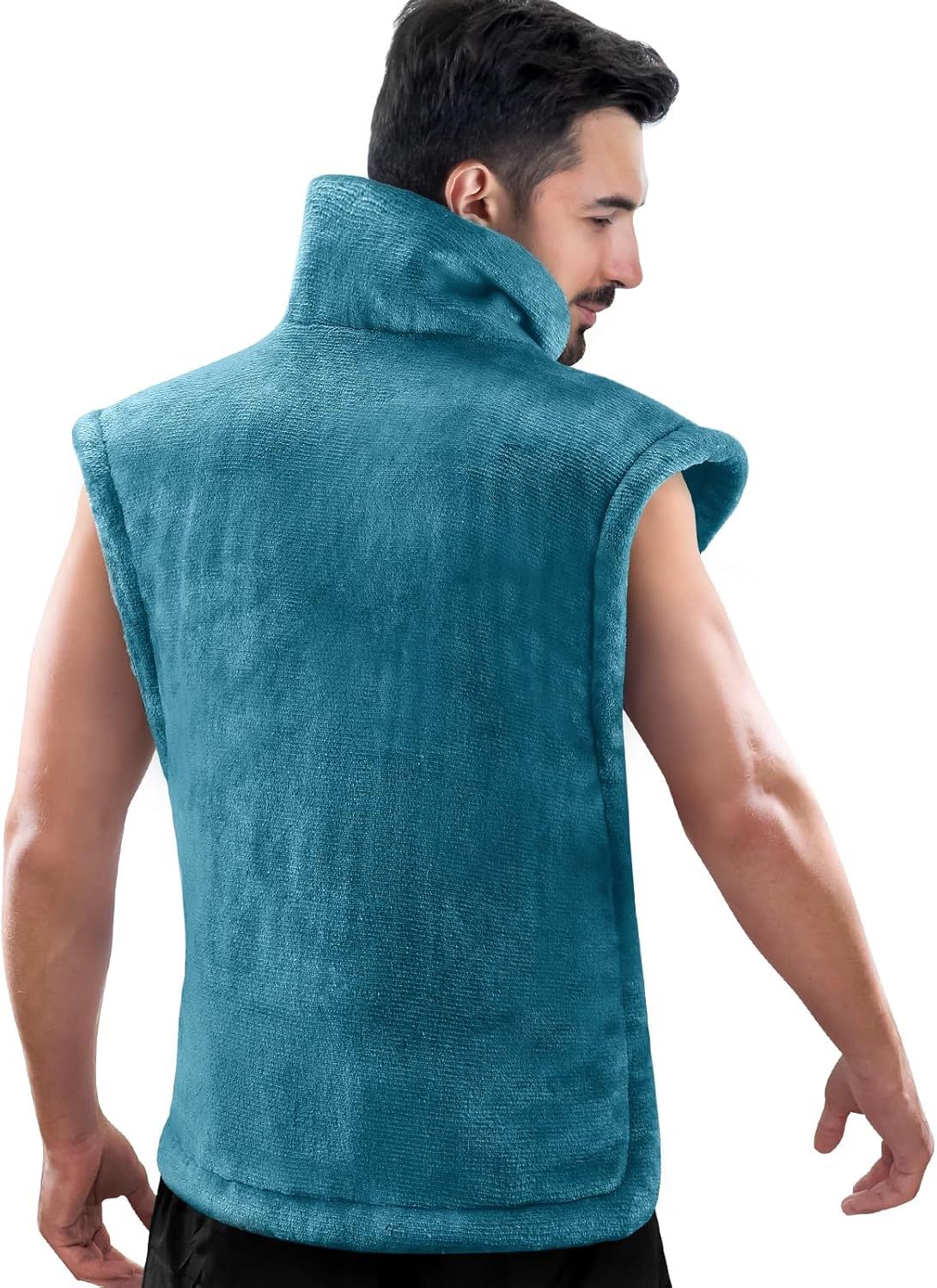 Teal weighted heating pad vest for neck and shoulders, sleeveless design