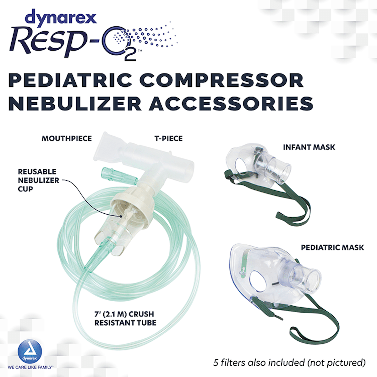 Pediatric compressor nebulizer accessories: mouthpiece, T-piece, infant and pediatric masks