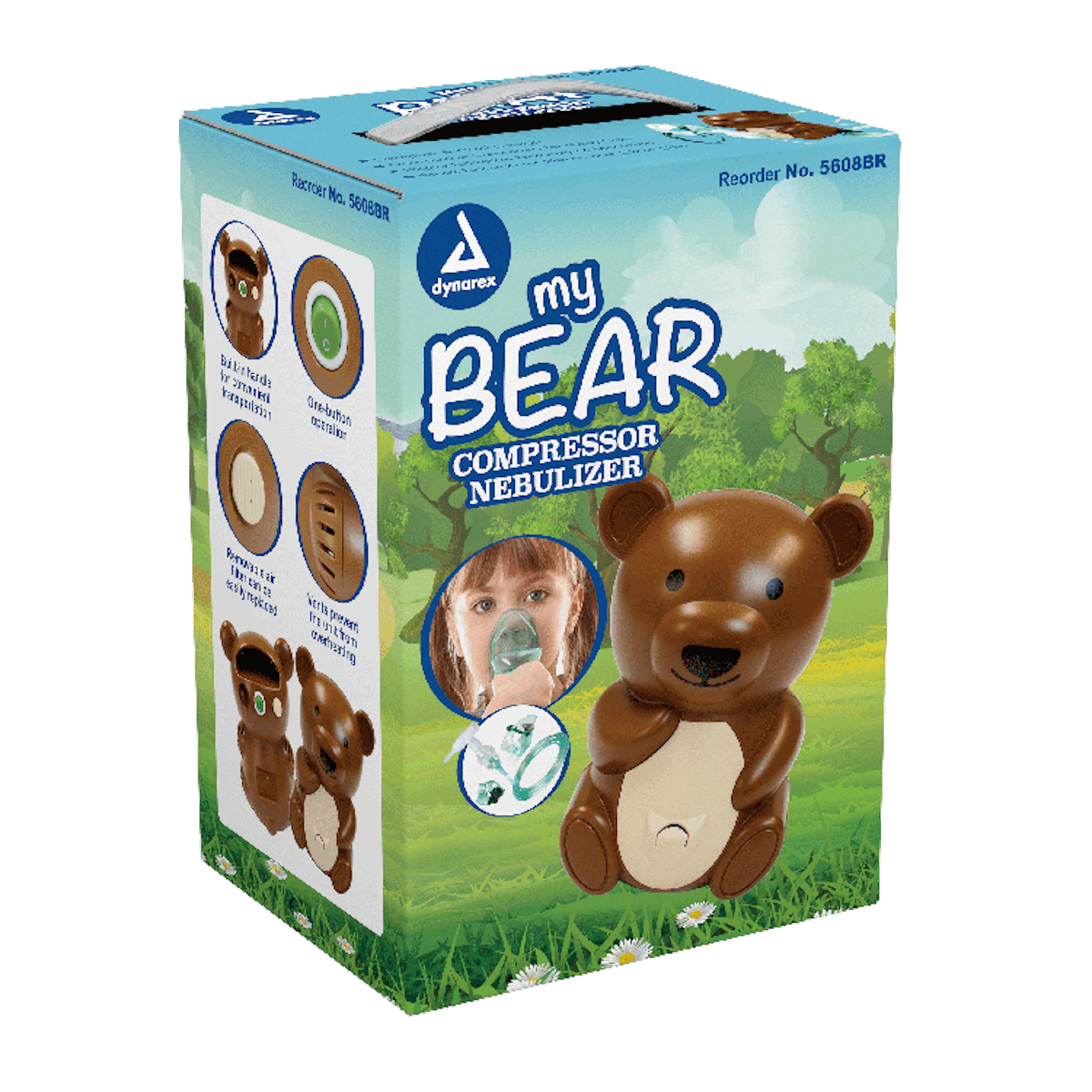 Dynarex My Bear compressor nebulizer product box with bear and jungle design