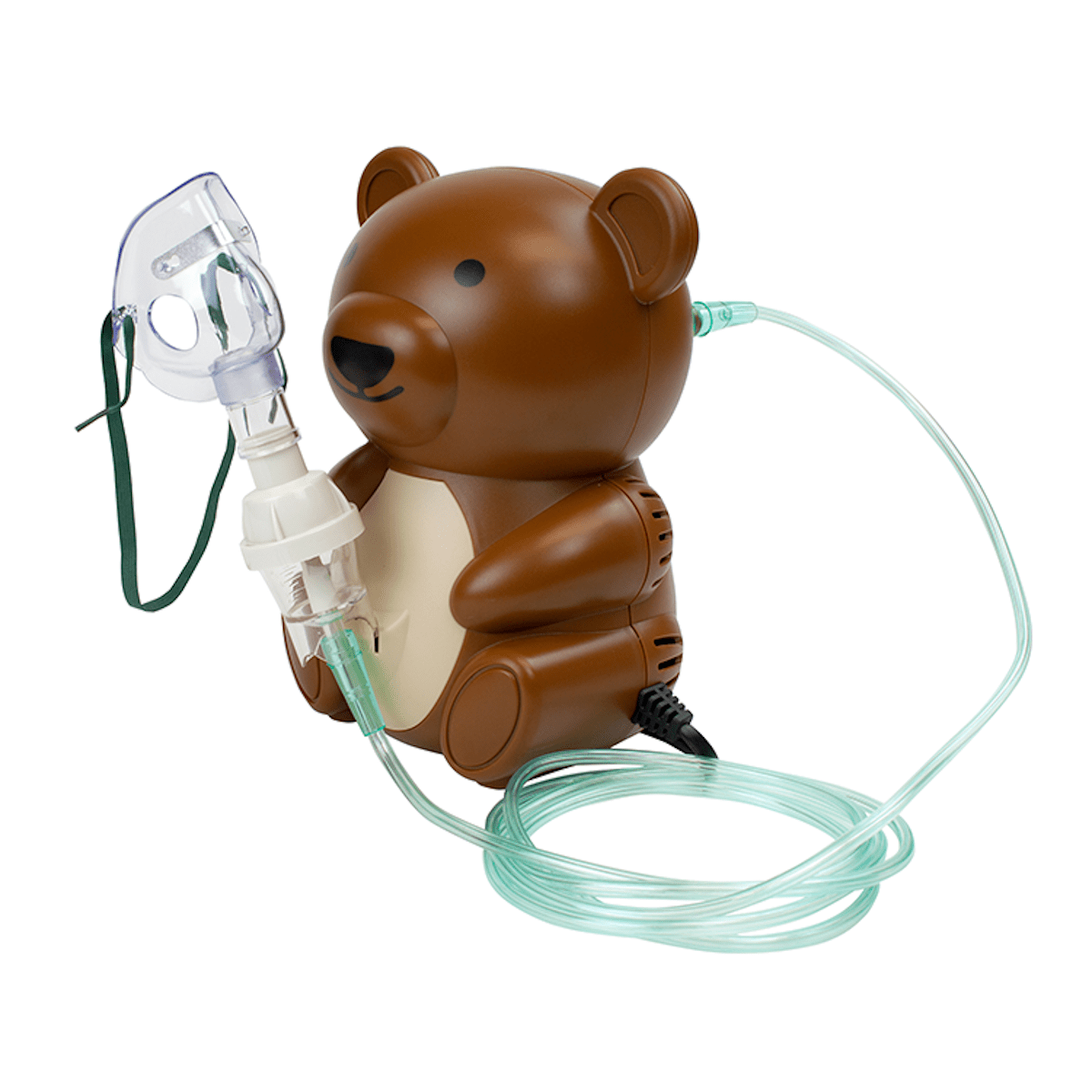 Brown bear pediatric nebulizer: clear mask, mouthpiece and teal tubing