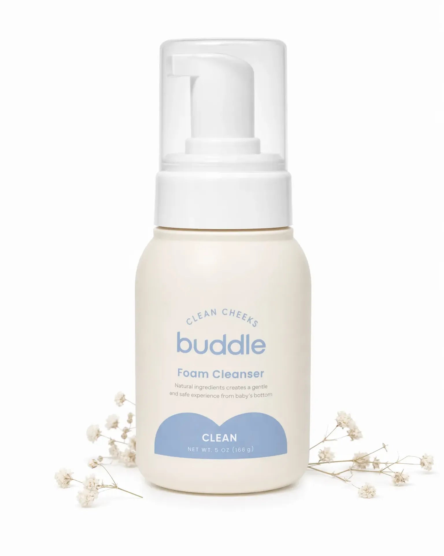 buddle foam cleanser bottle with white pump, front label visible