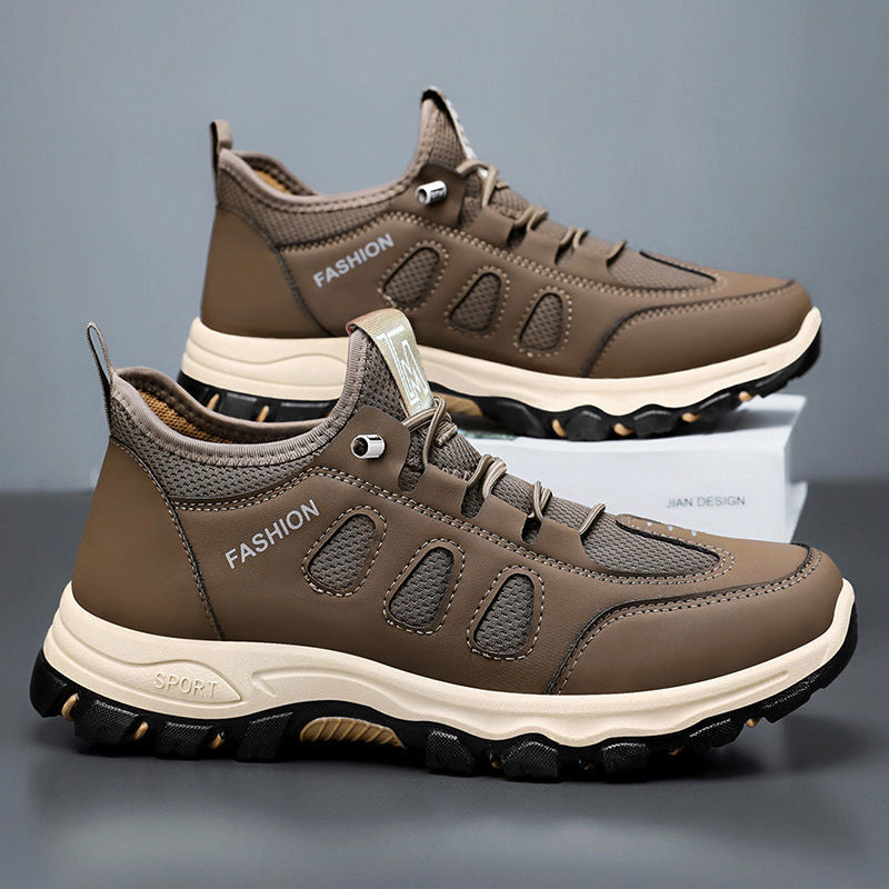 Lightweight travel shoes in brown with lace-up design and cushioned white sole