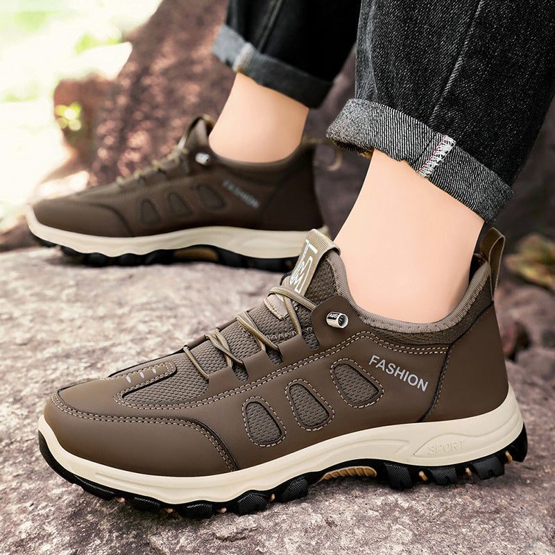 Lightweight travel shoes in dark brown with lace-up closure and grippy outsole