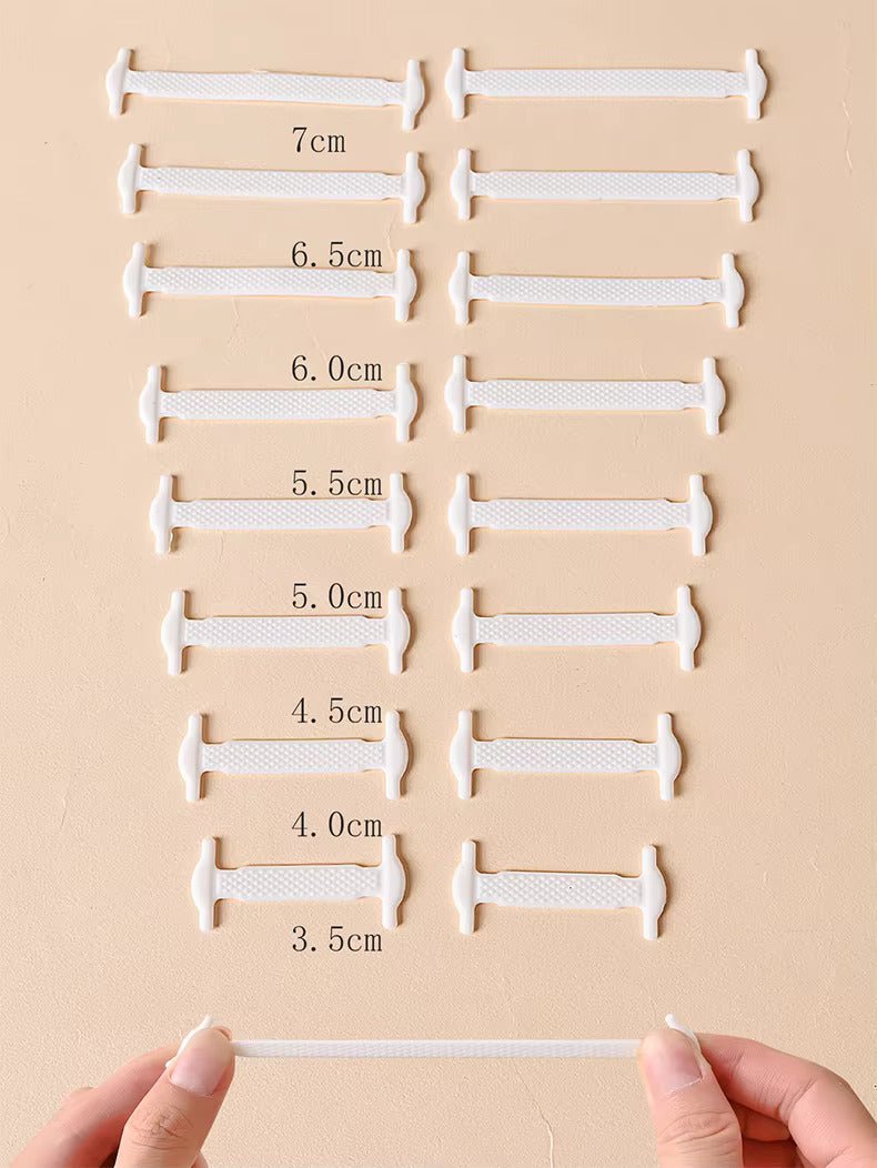 Elastic shoelace bands sizes labeled in cm on a flat layout