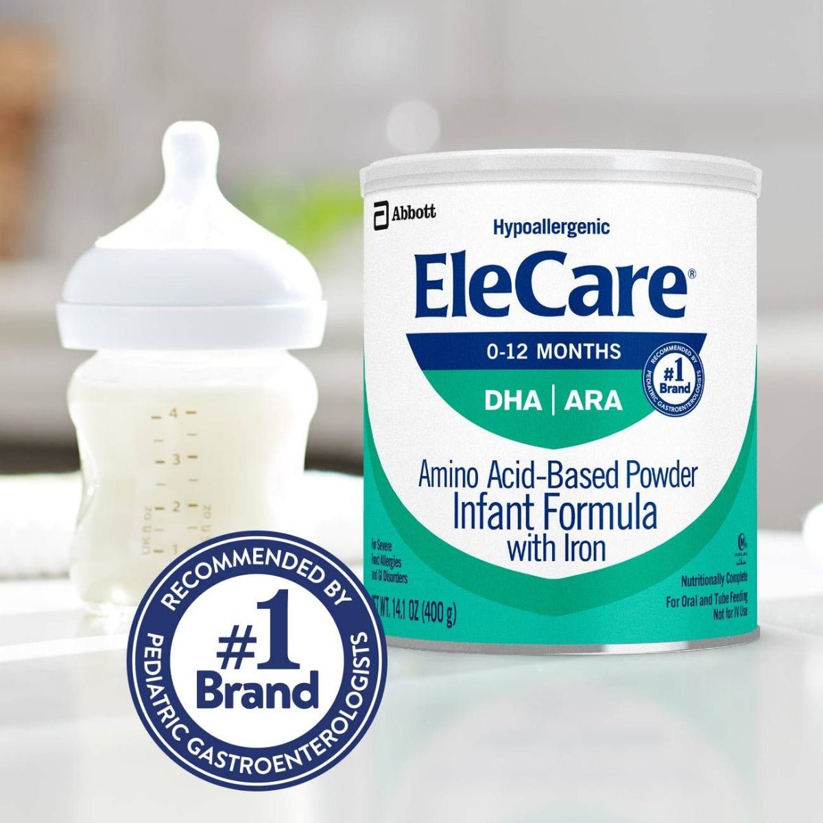 EleCare 0–12 months hypoallergenic amino acid-based infant formula can with iron