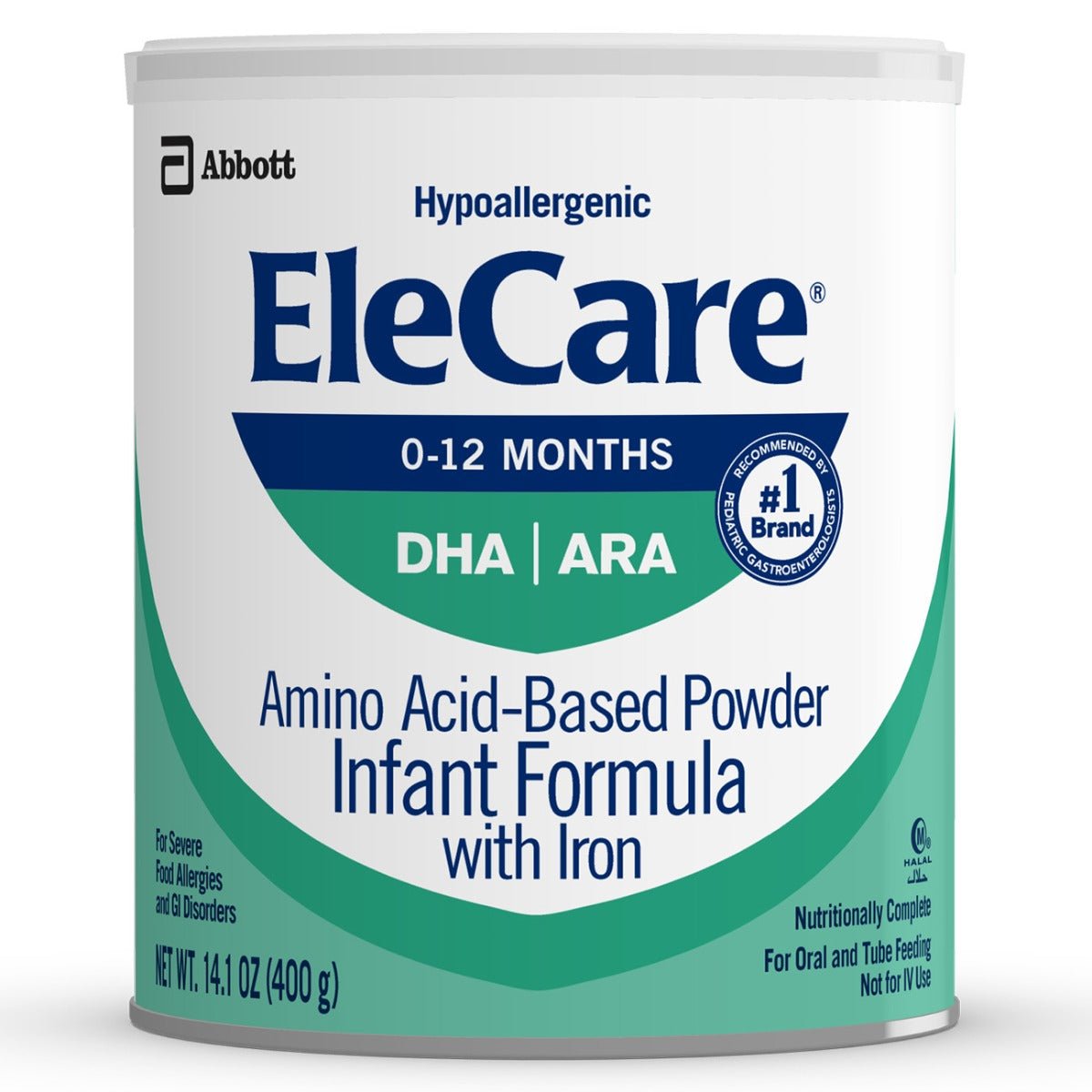 EleCare hypoallergenic amino acid infant formula powder can, 0–12 months with iron