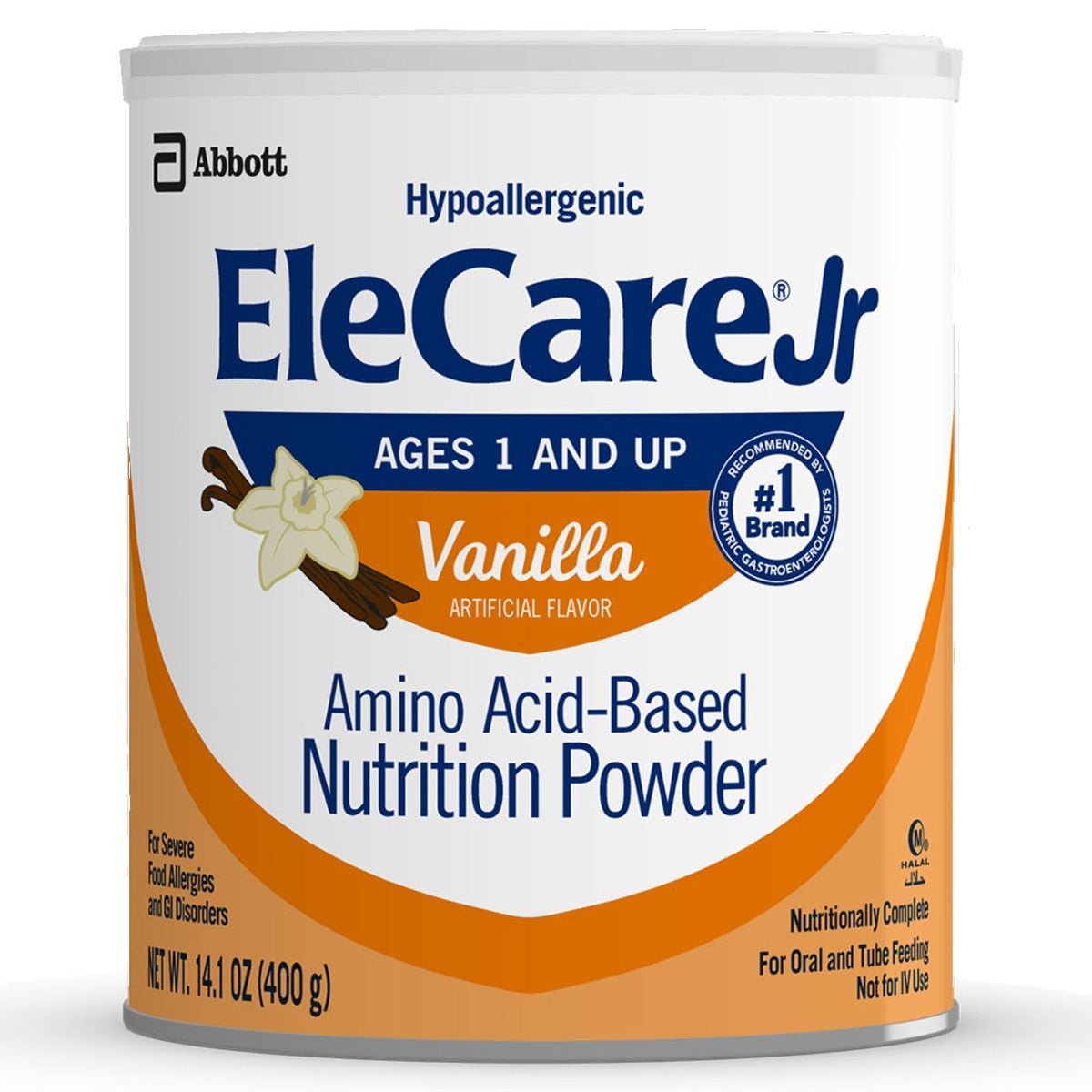EleCare Jr amino acid-based nutrition powder can, vanilla flavor
